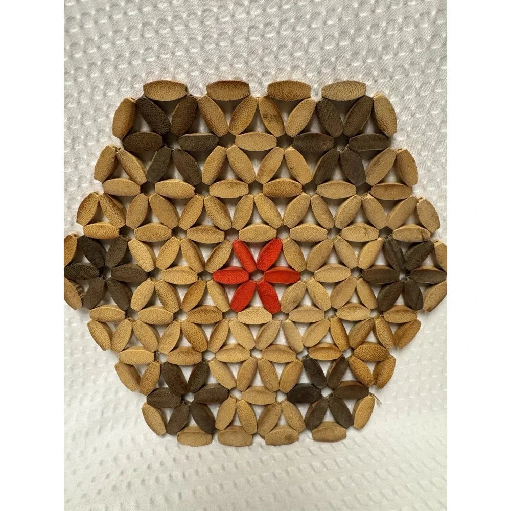 Set of 5 Vintage Wooden Bead and Bamboo Trivets Hot Pads Folk Art Retro MCM 7